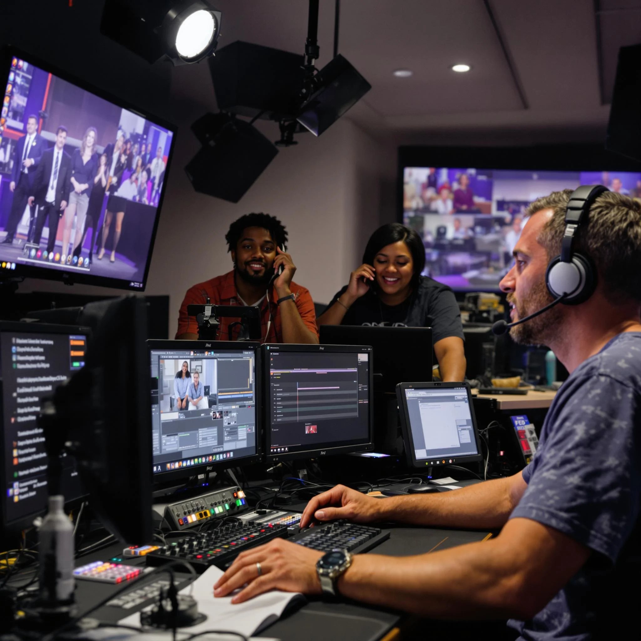 Church tech team managing livestream equipment