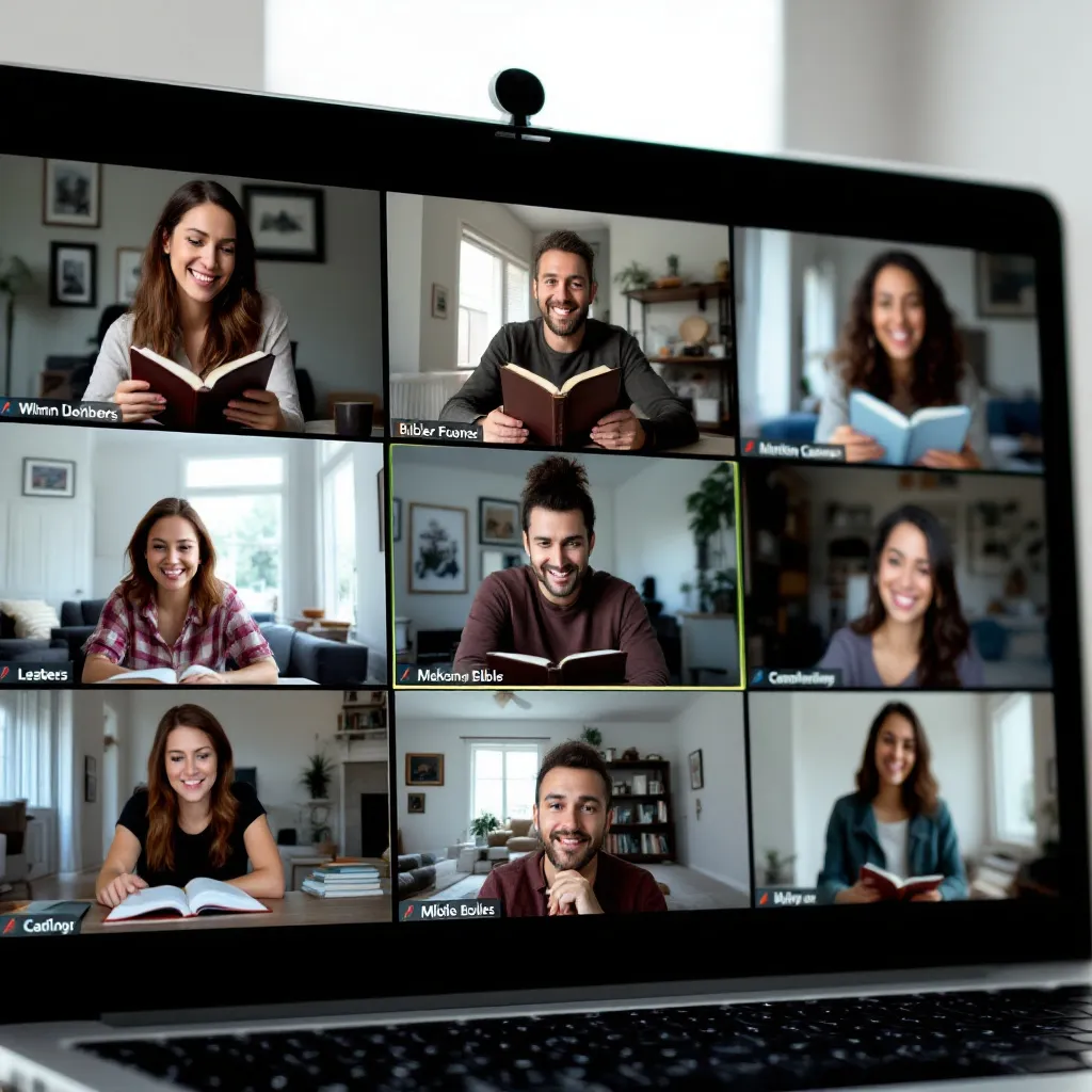 Diverse group of people in a virtual small group discussion sharing and praying together